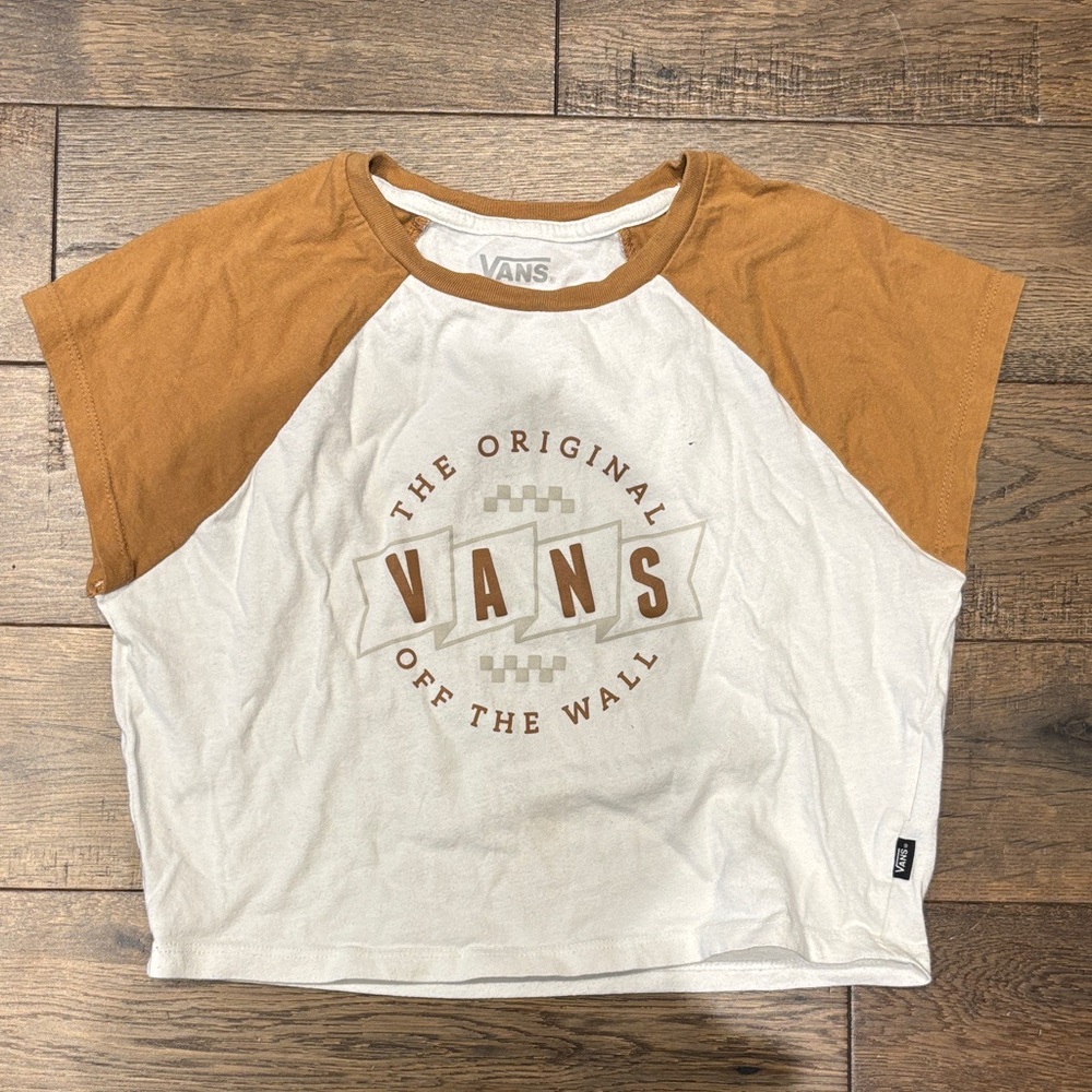 Vans White Crop Raglan Tee with Rust Sleeves